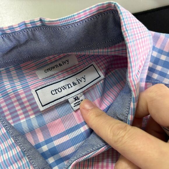 Men's Crown & Ivy XL Pale Pink Blue Long Sleeve Button Front Shirt - Picture 3 of 6